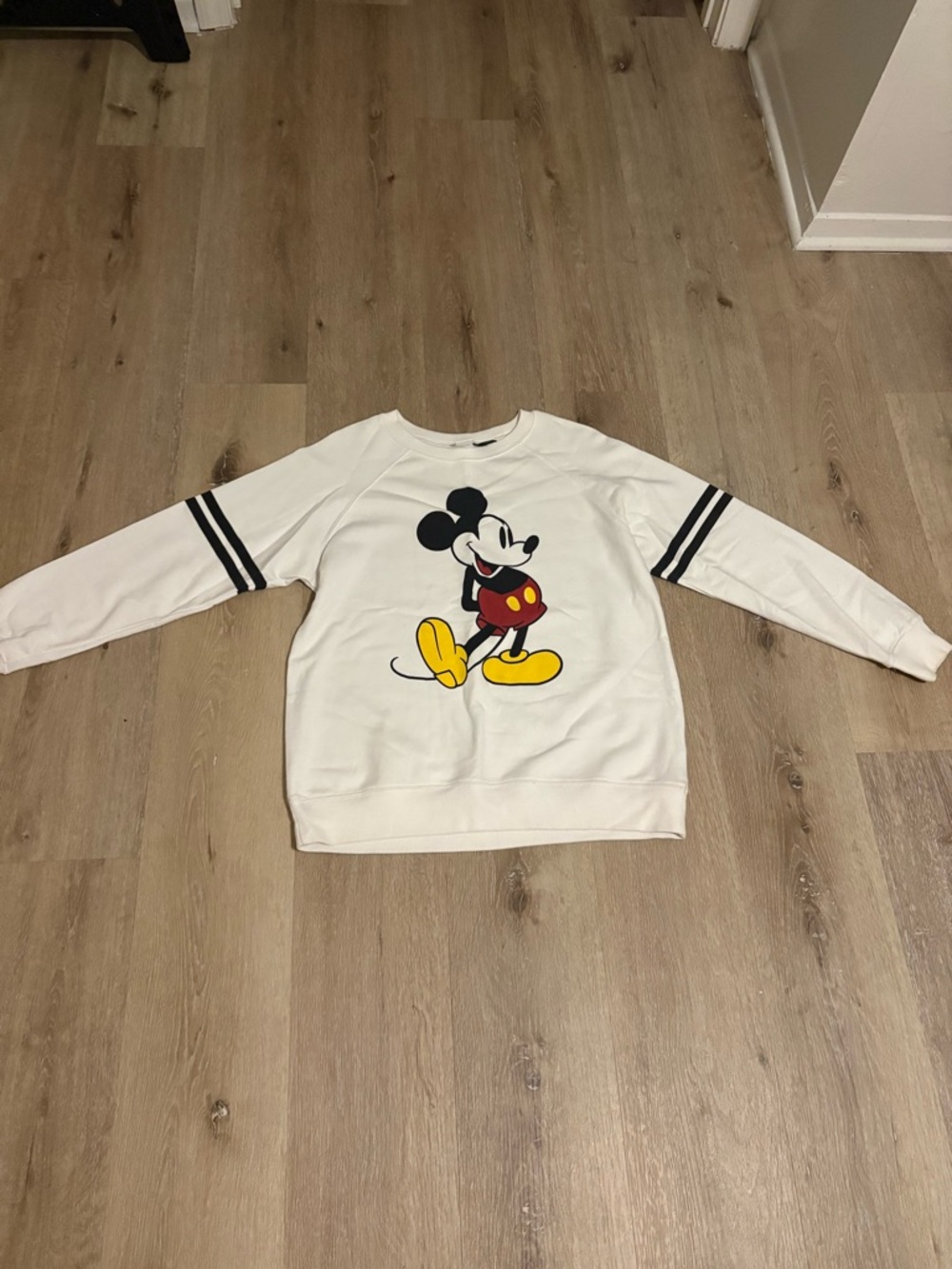 White Mickey Mouse Graphic Crewneck Sweater